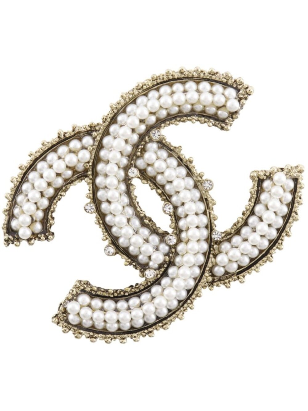 Chanel CC Logo Metal Faux Pearl Silver 13A Brooch